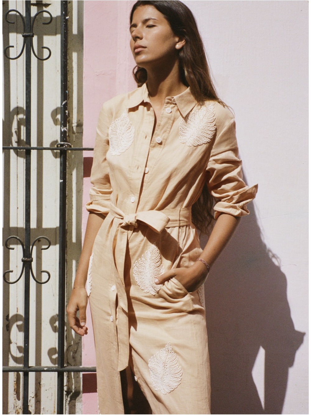 Zara Limited Edition Beaded 100% Linen Maxi Shirt Dress